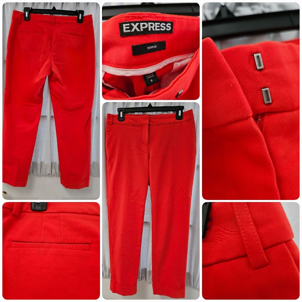 Express Editor Capris, Size 6, Vibrant Orange Cranberry